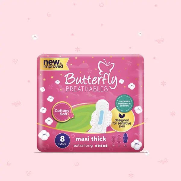 Butterfly Breathables Maxi Thick Cottony Sanitary Pads Extra Long 8 Pcs