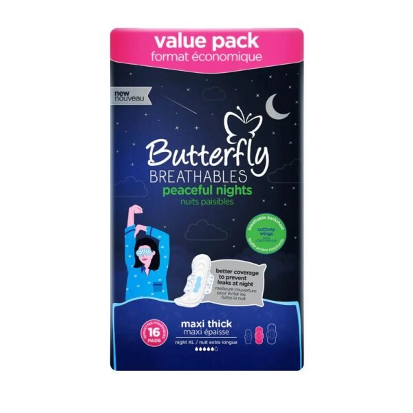 Butterfly Breathables Peaceful Nights Maxi Thick Night XL Pads – 16 Pads
